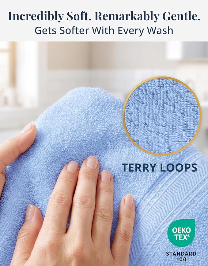 LANE LINEN Face & Hand Towels 100% Cotton 4 Pack 16x28 - Image 2