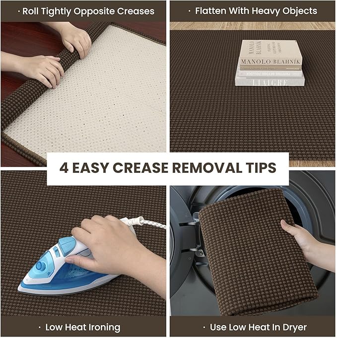 IOHOUZE Washable Exrea Long Hallway Runner Rug 3x18 Non Slip Rubber Backed Kitchen Runner Entryway Runner Indoor, Woven Rugs Floor Carpet for Kitchen Hall Entryway Stair, Brown