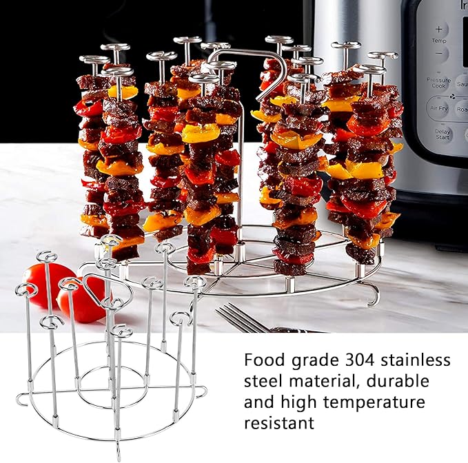 304 Stainless Steel Skewer Stand Set, Multifunction Grill and Dehydration Rack, Fryer Accessories for Pinxia - Food Grade Safety, Durable Design, Ideal for Barbecue and Air Fryer (6QT)
