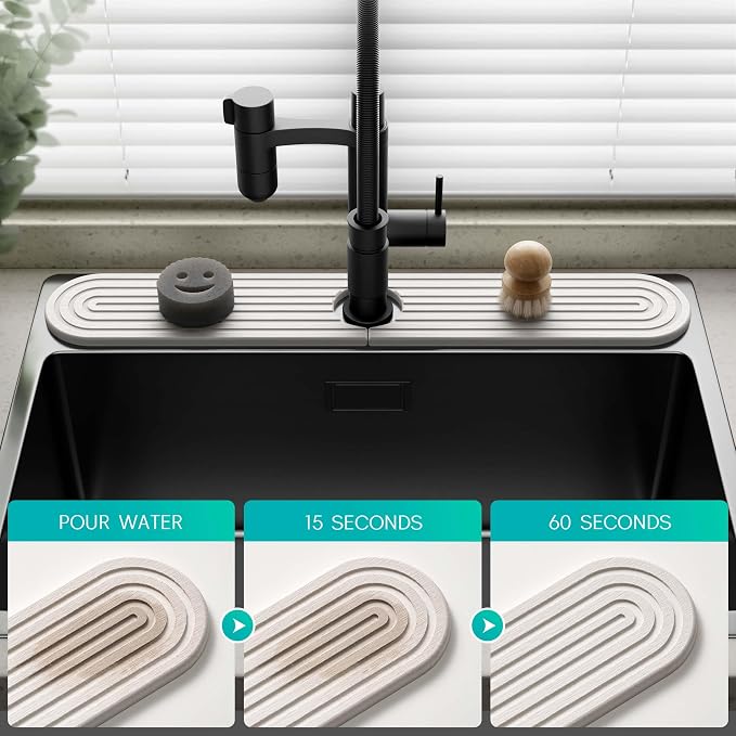 Stone Faucet Mat for Kitchen Sink – Diatomite Fast-Drying Stone Tray, Faucet - Image 3