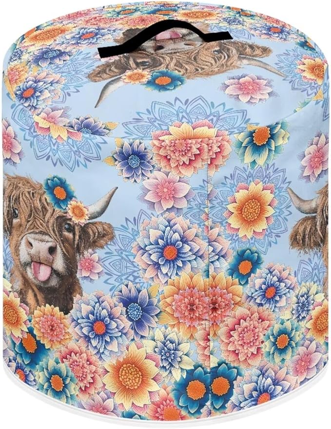 Xoenoiee Electric Pressure Cooker Cover Boho Mandala Highland Cattle Pattern Kitchen Appliance Dust Cover with Pockets, Compatible with Crock Pot, Rice Cooker, for 6 Qt Pot