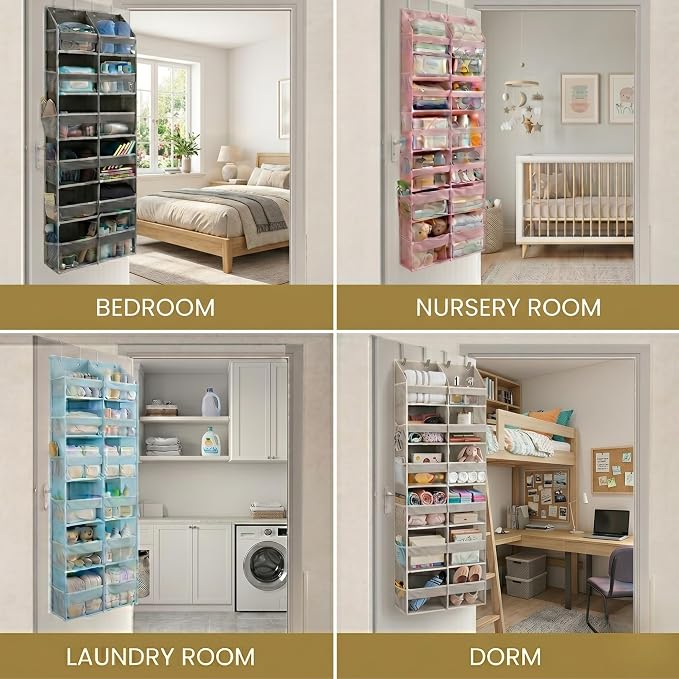 HOMELUX THEORY Over the Door Organizer, 6-Tier XL, 100D Fabric, Light Gray - Image 7
