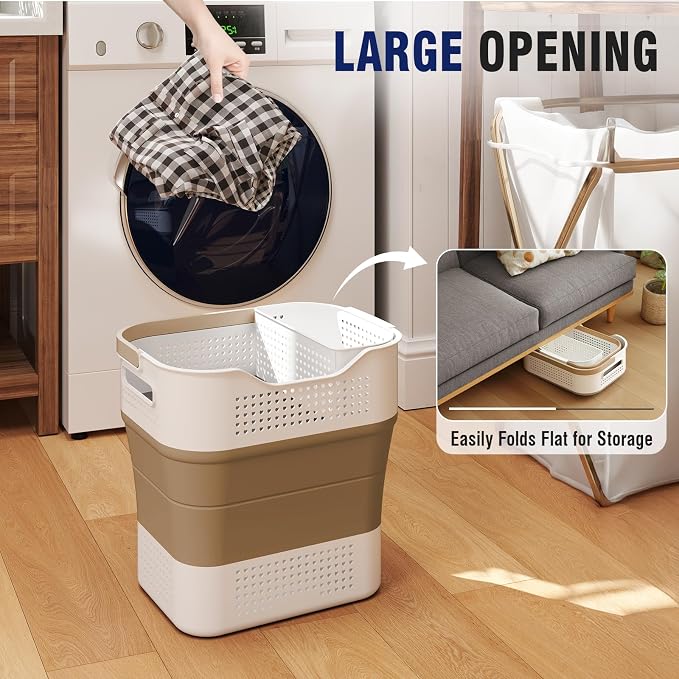 TECHMILLY Collapsible Plastic Laundry Basket Hamper - Image 3