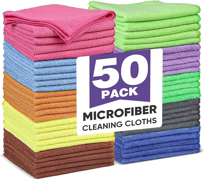 TEAWOO 10 Colors Microfiber Cleaning Cloths, 50 Pack Assorted Cleaning Rags | by TEAWOO
