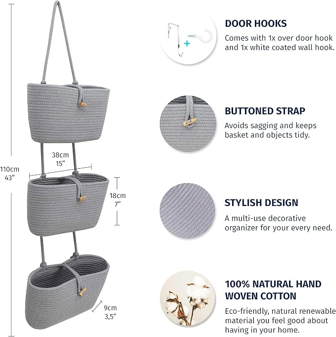 OrganiHaus Over the Door Organizer, Woven Rope Hanging Baskets - Image 2