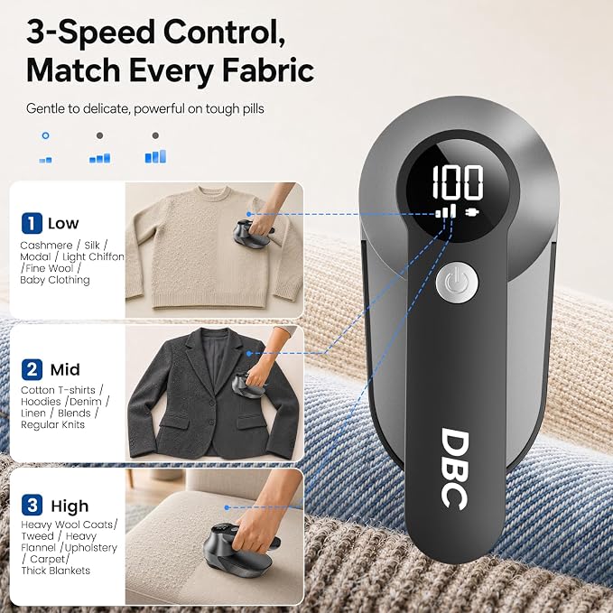 DBC Rechargeable Fabric Shaver, 3-Speed Lint Remover Lint Shaver - Image 4