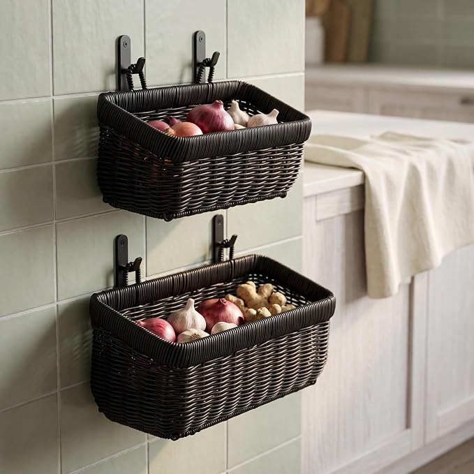 Wicker-Style Hanging Baskets, Plastic Basket - Image 6