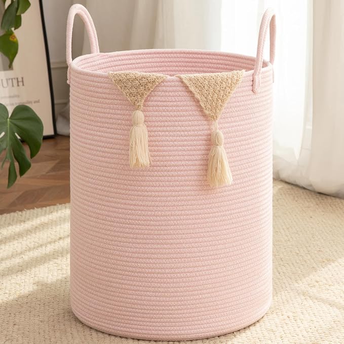 OIAHOMY 60L Nursery Hamper Laundry Basket Laundry Hamper Pink by MasterofSpaceOptimization