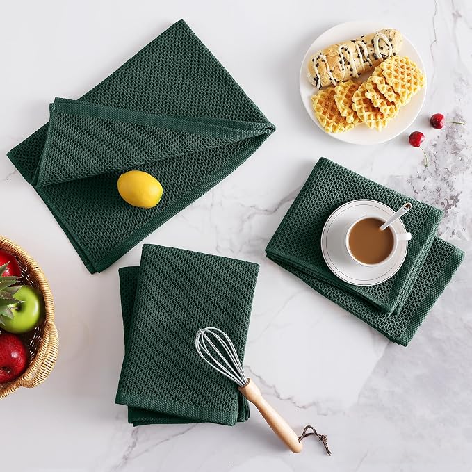 Homaxy 100% Cotton Oversized Waffle Weave Kitchen Towels 6-Pack | Blackish Green - Image 7