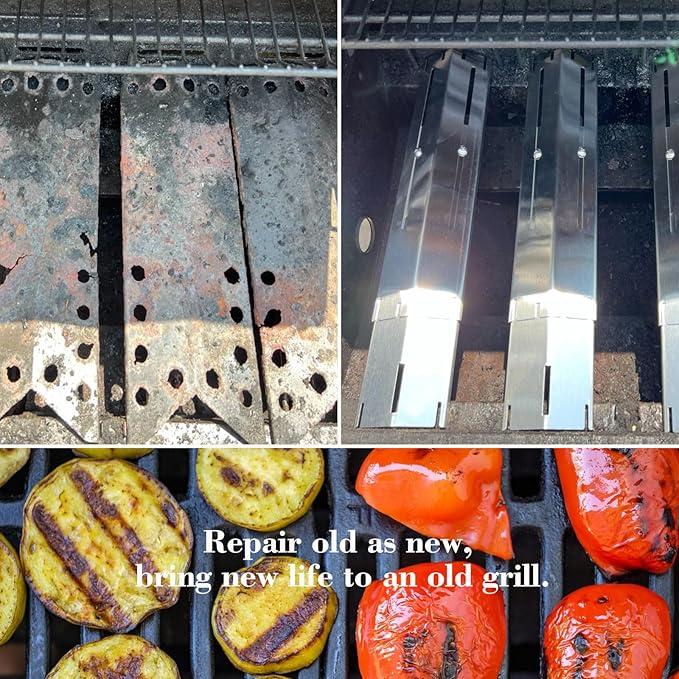 Grill Tent, Heat Plate Shield, Flavorizer Bar, Heat Tent, Grill Burner Covers, Flame Tamer Replacement For Grill, Universal Adjustable Stainless Steel Grill Parts Extends from 11.75" to 21" L（3 Pcs）