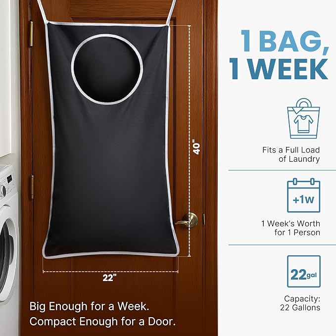 Hanging Laundry Hamper Bag XL 40x22", Space Saving over the Door Storage Bags - Image 2