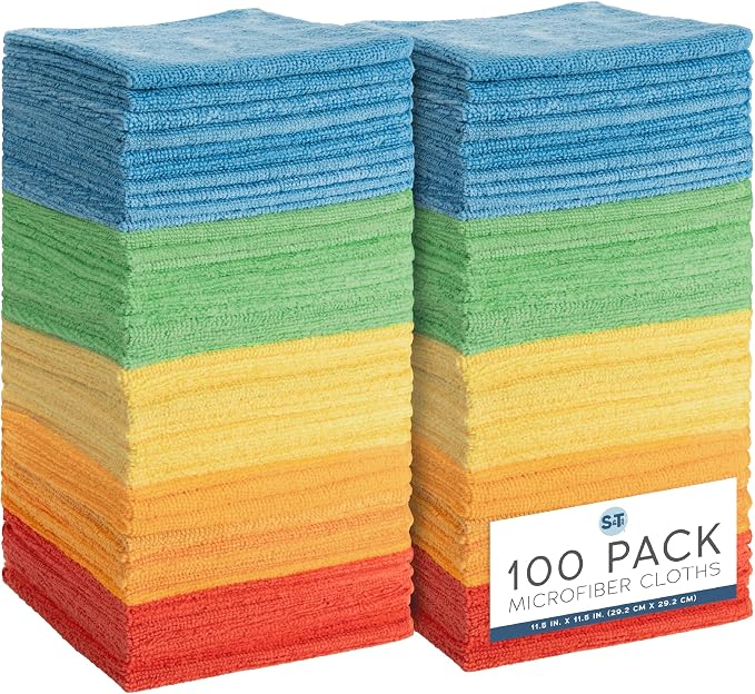 S&T INC. Microfiber Cleaning Cloth, 100 Pack, 11.5" x 11.5" by STINC