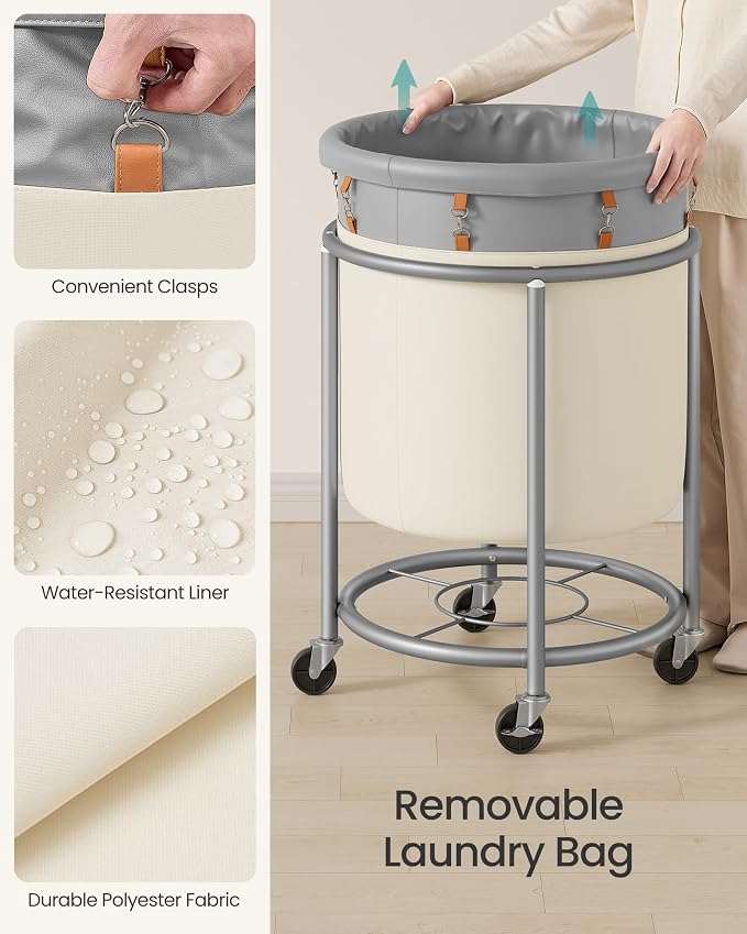 SONGMICS Laundry Basket with Wheels, 190 L, Steel Frame, Removable Bag - Image 7