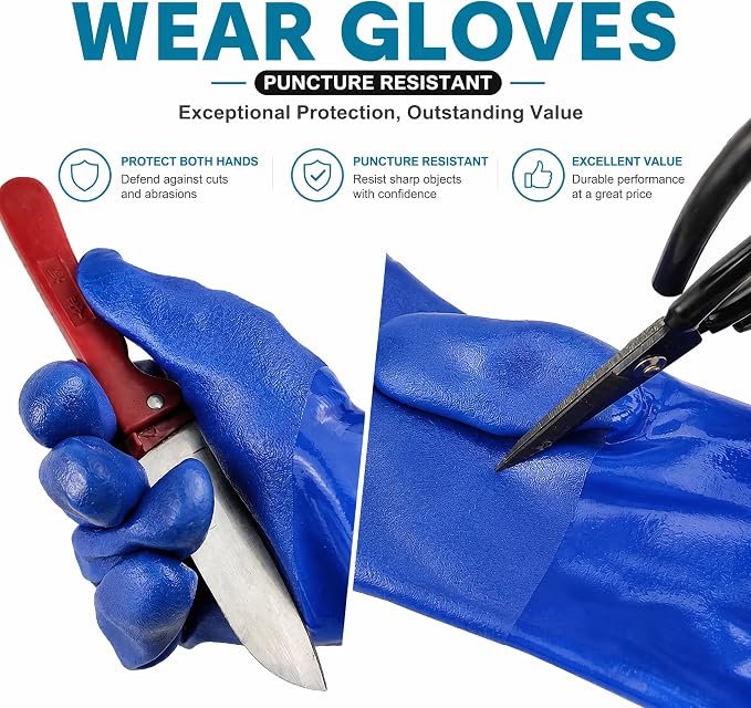 Okllen 2 Pair 27" Extra Long Rubber Gloves, Elbow Length Waterproof Gloves | - Image 4