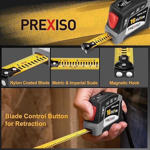 PREXISO 2-in-1 Digital Tape Measure, 16Ft Digital Measuring Tape Auto Lock - Image 3