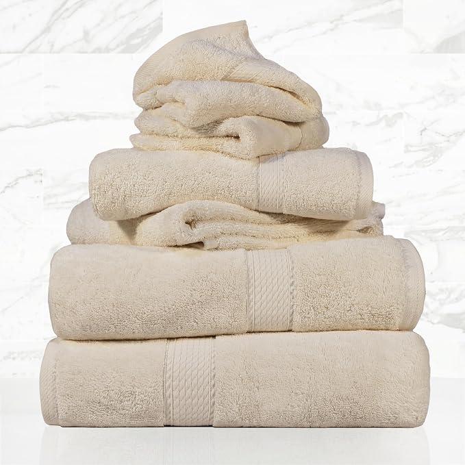 SUPERIOR Egyptian Cotton Ultra Plush & Absorbent, 6 Piece Set, Cream | Quick Dry - Image 2