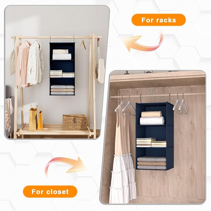 Hanging Closet Organizer 3-Shelf, Oxford Fabric Wardrobe Storage, shoes & - Image 6