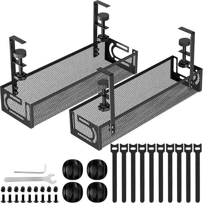 Cable Management, 2 Pack Cable Management Under Desk, Cable Tray | No Drill by Unknown