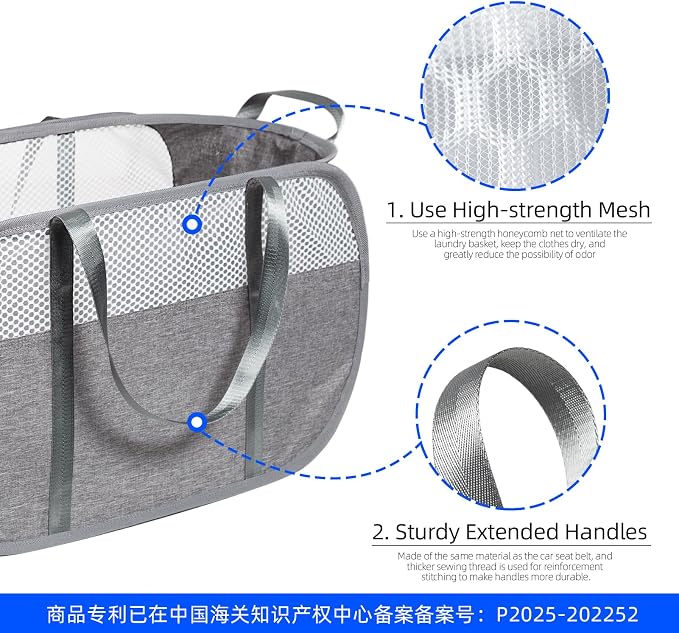 Pop Up Laundry Hamper, Holds 1.5 Loads, Honeycomb Breathable Laundry Basket | - Image 3