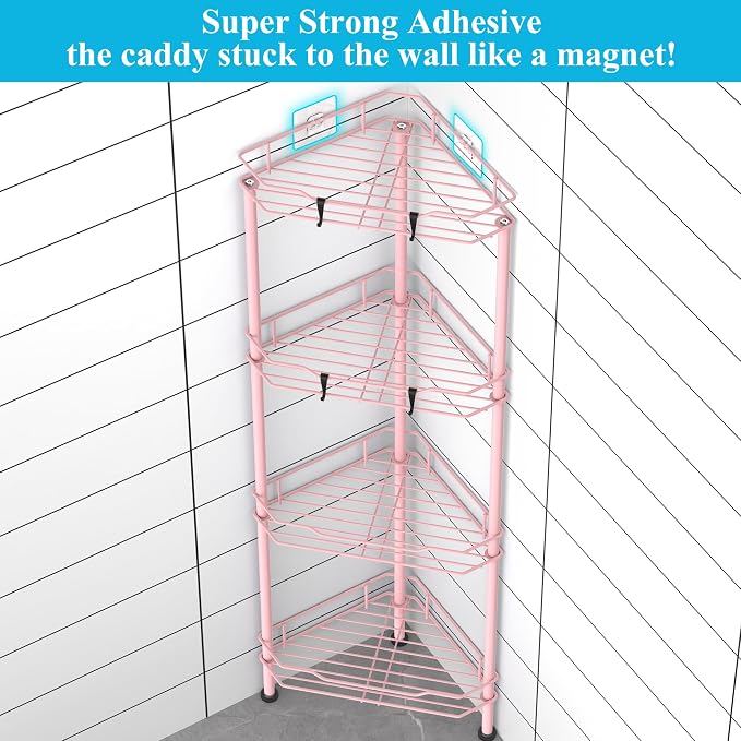 HuggieGems Metal Floor Standing Corner Shower Caddy, 4 Tier - Image 2