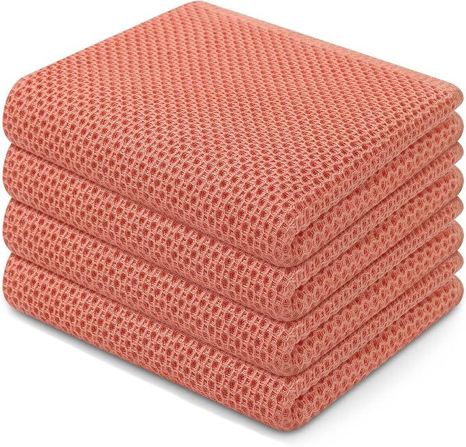 Homaxy 100% Cotton Waffle Weave Kitchen Dish Towels 4-Pack, Coral | 13 x 28 by Homaxy