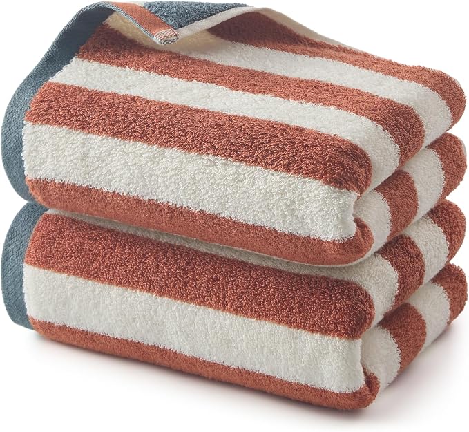 REDKISS Terracotta Striped Hand Towels by REDKISSOnline