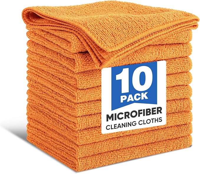 TEAWOO 10 PCS Orange Microfiber Cleaning Cloths, Car Towels, Kitchen Towels by TEAWOO