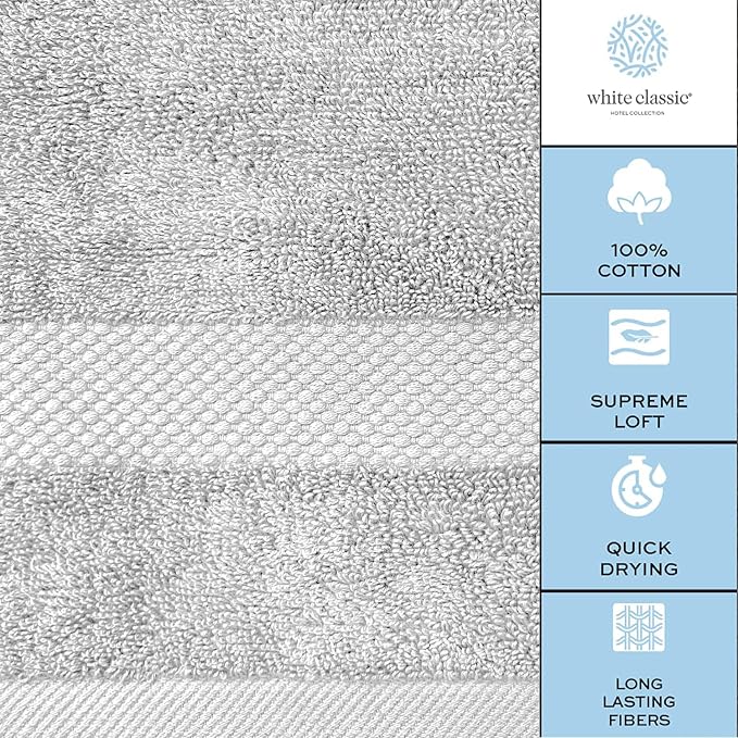White Classic Luxury Bath Towel Set of 8 Pieces - Image 7