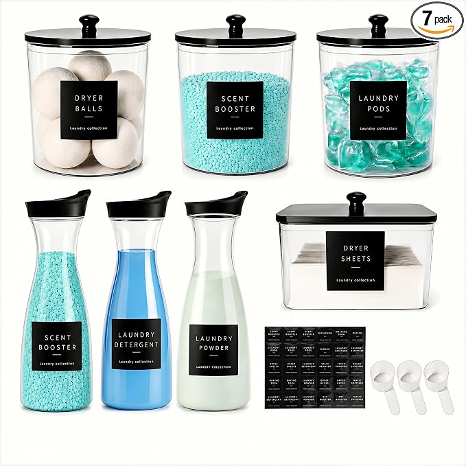 Laundry Room Organization Set, 4 Laundry Containers, 3 detergent dispenser by Unknown