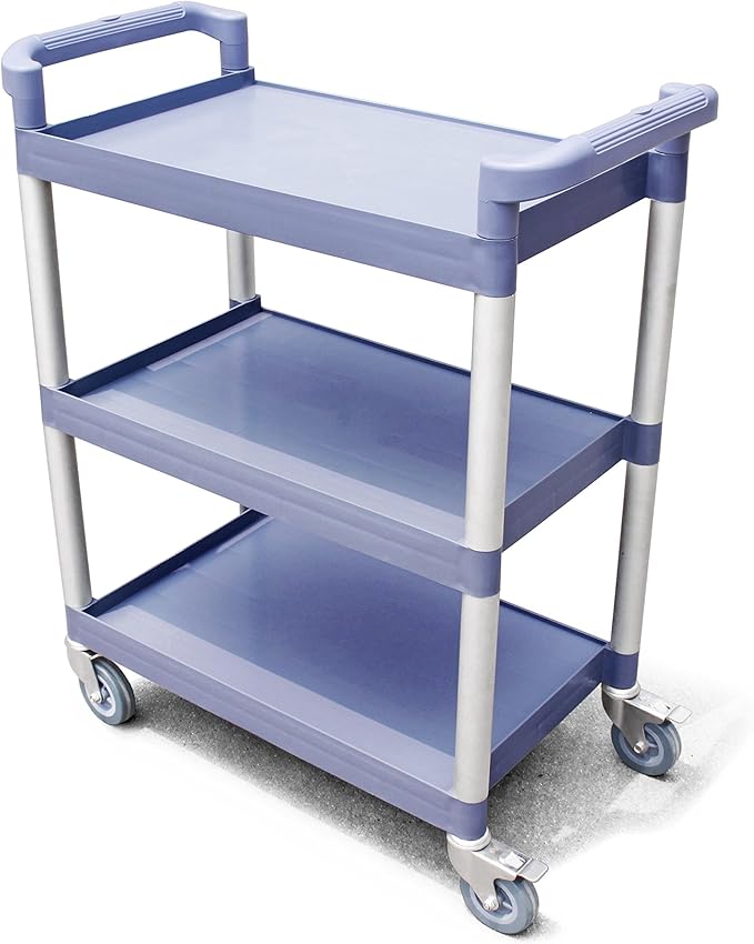 New Star Foodservice 54569 350-Pound Plastic 3-Tier Utility Bus Cart with Locking Casters, 42.5 "x 19.5" x 38.5", Gray