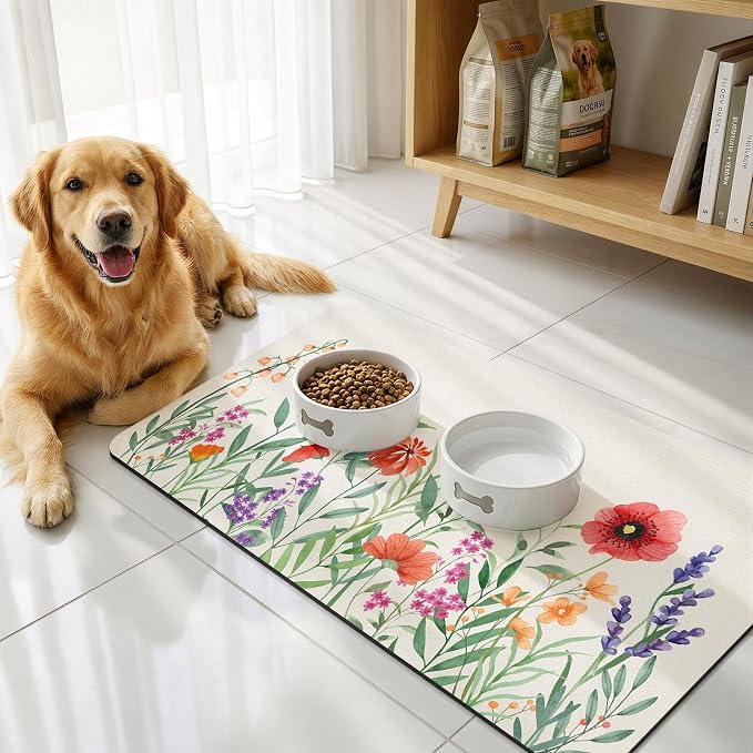 LOKHOM 17"x32" Dish Drying Mat，Colorful Floral Coffee Mat | Ultra Absorbent - Image 8