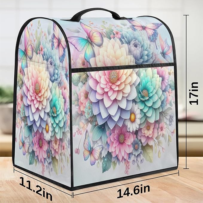 Kitchen Aid Mixer Cover Rainbow Flower Stand Mixer Cover Compatible with 6-8 Quarts Stand Mixers, Dust Covers with Zipper Pocket Foldable Washable Kitchen Aid Organizer Bag