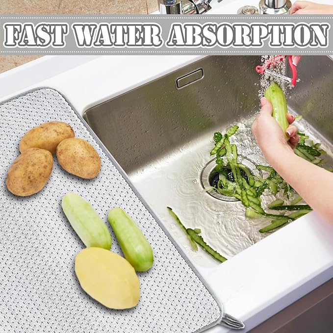 2 Pack Extra Large Microfiber Dish Drying Mat, 30 x 24 Inch, Draining Racks - Image 6