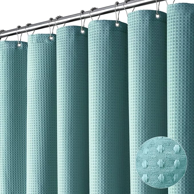 Dynamene Extra Long Waffle Shower Curtain 256 GSM 72"x84" Teal/Turquoise by Dynamene