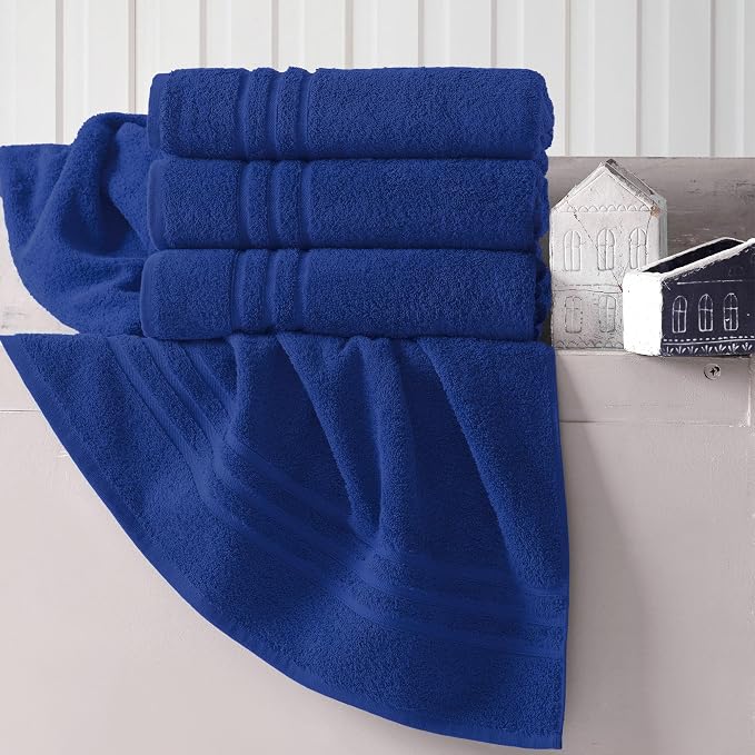 Hawmam Linen Royal Blue Bath Towels 4 Pack Soft and Absorbent - Image 4