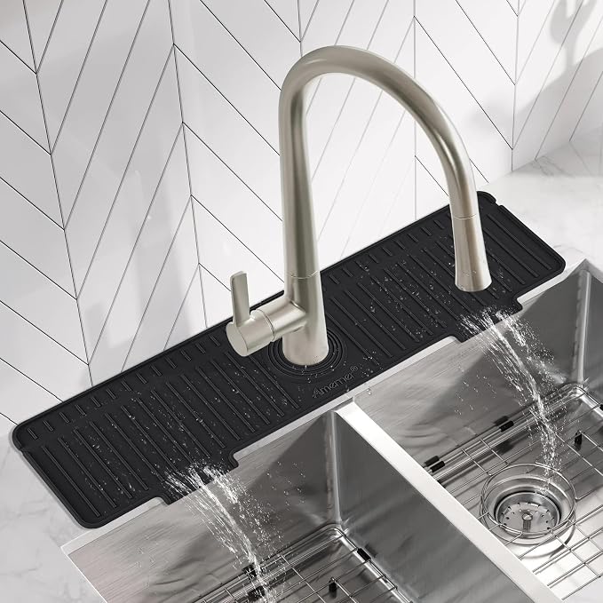 Kitchen Sink Splash Guard, 20 inch Silicone Faucet Guard & Draining Mat - Image 8