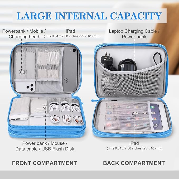 FYY Electronic Organizer, Travel Tech Pouch Bag, Extra Large, Cyan | Wrist Strap - Image 3