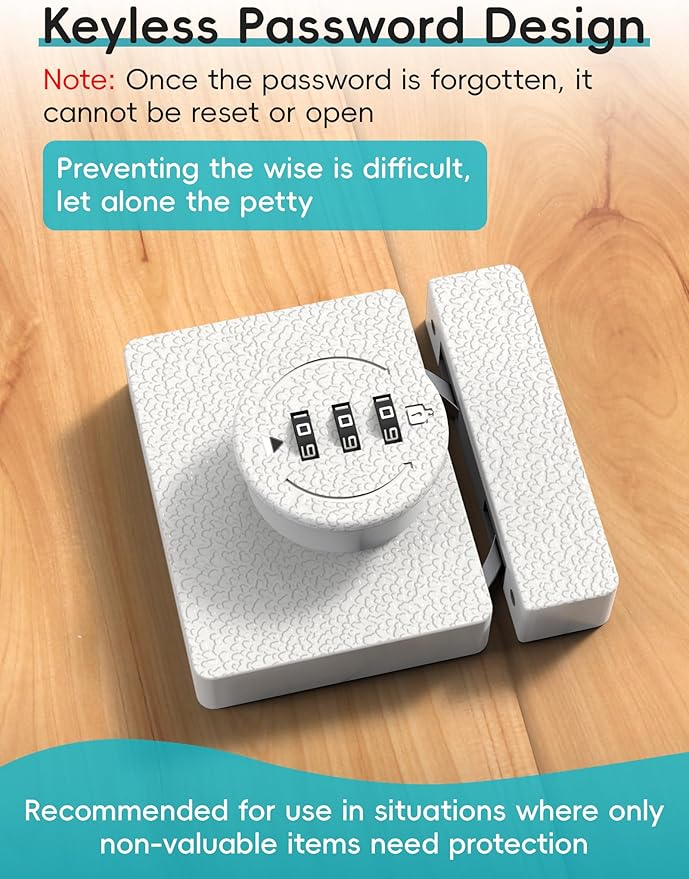 Keyless Combination Cabinet Lock, Anti-Pry 3-Digit Security for Swinging/Sliding Door, Drawer, Cupboard, Locker, Closet, Child Safety, Easy Installation (White, 2 Pack)