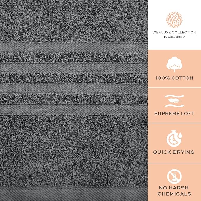 White Classic Wealuxe Grey Bath Towels Set of 4, Cotton Body Towel - Image 2