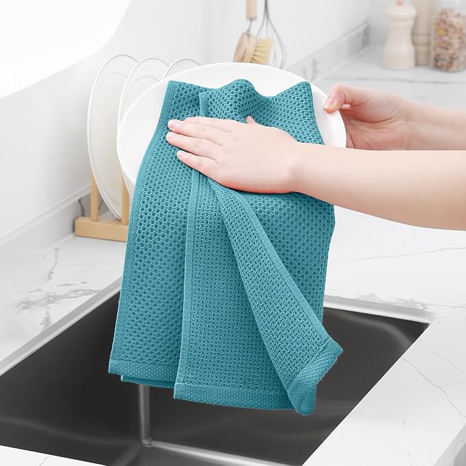 Homaxy 100% Cotton Waffle Weave Kitchen Dish Towels 24-Pack, Lake Blue | 13 x - Image 4