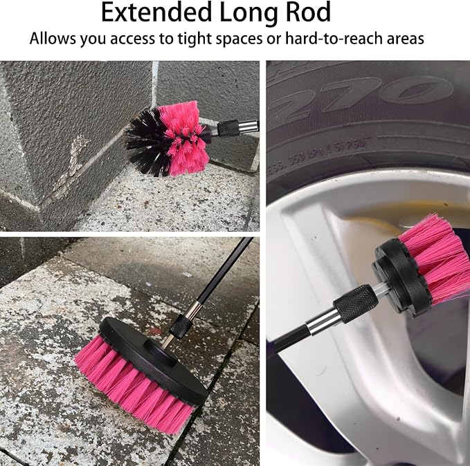 8 Pack Drill Brush Attachment Set, 1/4in Power Scrubber Brush + Extend Long Rod - Image 5