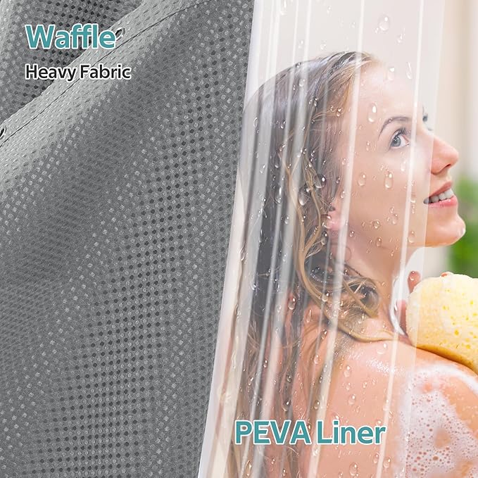 Vipfree 3 in 1 Shower Curtain Set, Waffle Shower Curtain and Liner Set - Image 3