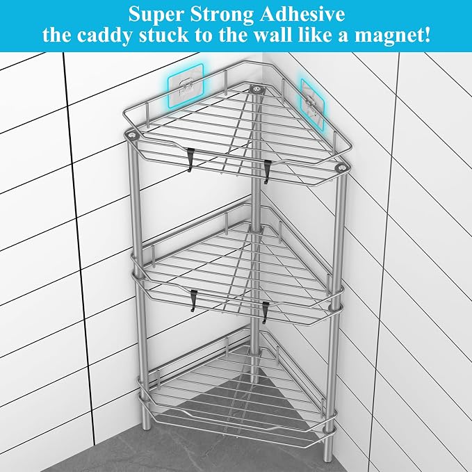 HuggieGems Metal Floor Standing Corner Shower Caddy, 3 Tier - Image 2