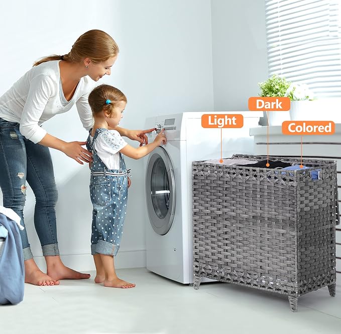 Laundry Hamper with 3 Removable Liner Bags, 132L Laundry Sorter with Lid - Image 2