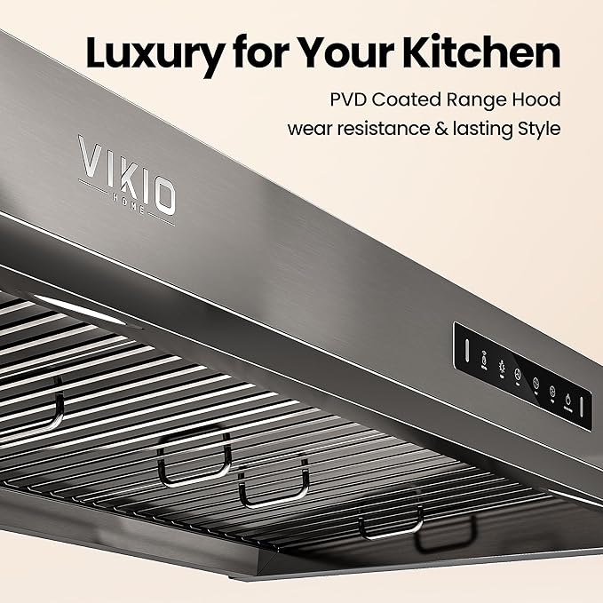 Range Hood 36 inch,1.5 Sones Quiet for Stove Vent Hood,Black Stainless Steel (PVD) Kitchen Exhaust Hood with 1200 CFM, Hood Vent with 3 Speed Gesture Sensing&Touch Control Panel