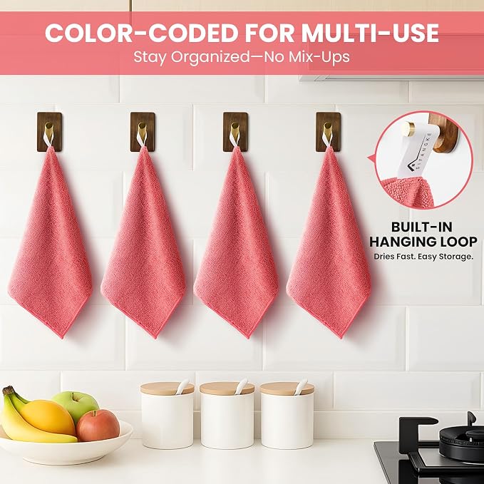 SIFANGKE Microfiber Cleaning Cloth, 12 Pack Pink Cleaning Rags - Image 3
