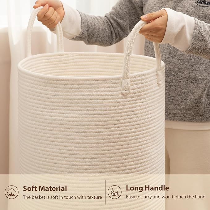 OIAHOMY 60L Nursery Hamper Laundry Basket Laundry Hamper White - Image 6