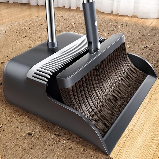 Broom with Dustpan Combo Set, Broom and Dustpan Set with 51.6" Long Handle & by Gleynest