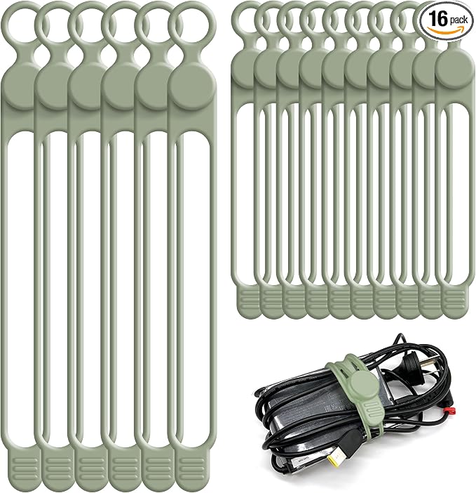 Silicone Cable Ties, Cord Organizer Cable Management, 2Sizes-Green | Reusable by ELECTRONICSORGANIZATION