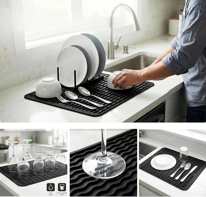 MicoYang Silicone Dish Drying Mat — Quick-Dry Ridges Counter & Sink Pad - Image 3
